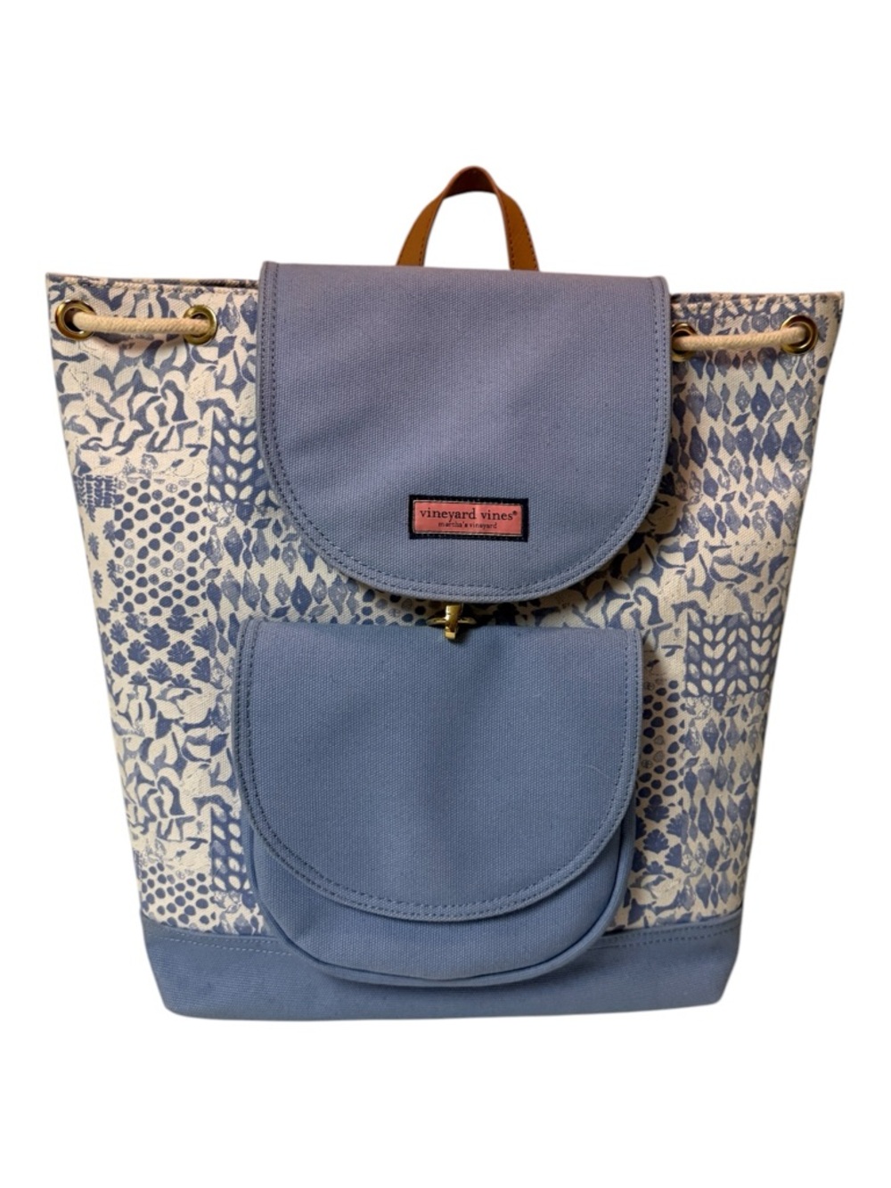 Vineyard Vines Blue Painted Rattan Daypack Backpack. - Picture 2 of 11